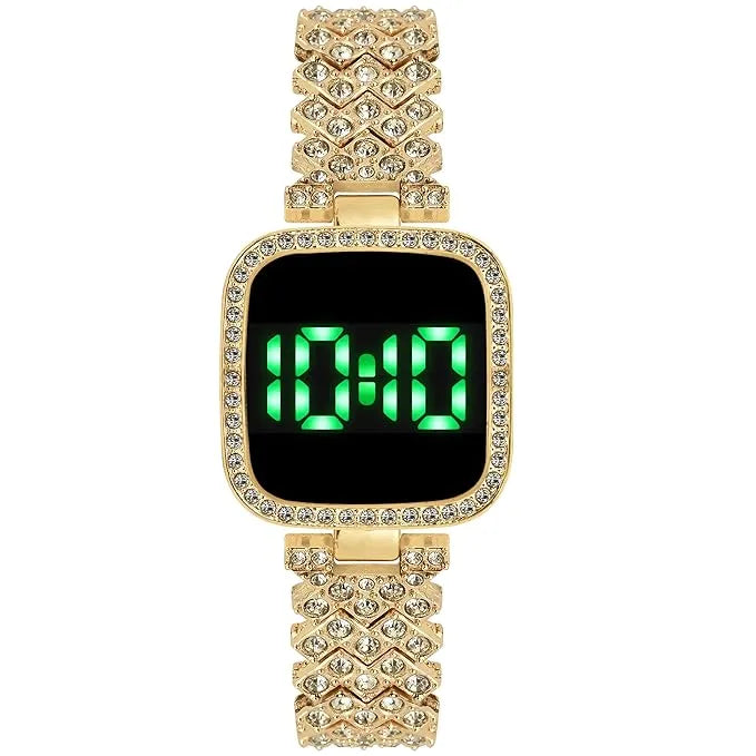 Diamond Studded Square Dial Touch Screen LED Digital Watch