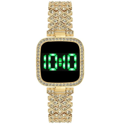 Diamond Studded Square Dial Touch Screen LED Digital Watch